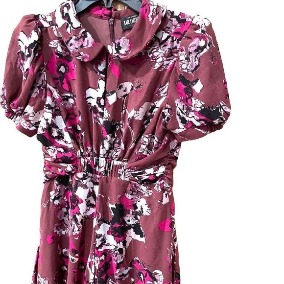 Karl Lagerfeld x Impulse Macys Chiffon Floral Print split Collared Dress - Picture 3 of 14